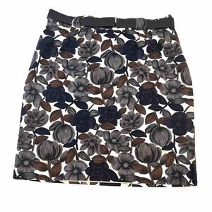 BODEN SKIRT SIZE 18L TALL TEXTURED COTTON LINEN FLORAL GRAY BROWN BLUE BELTED
